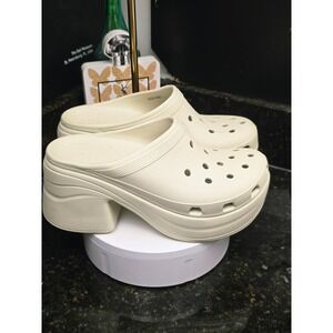 Crocs Siren Clog Size W12 M10 Bone Cream Platform Block Heel 208547-2Y2